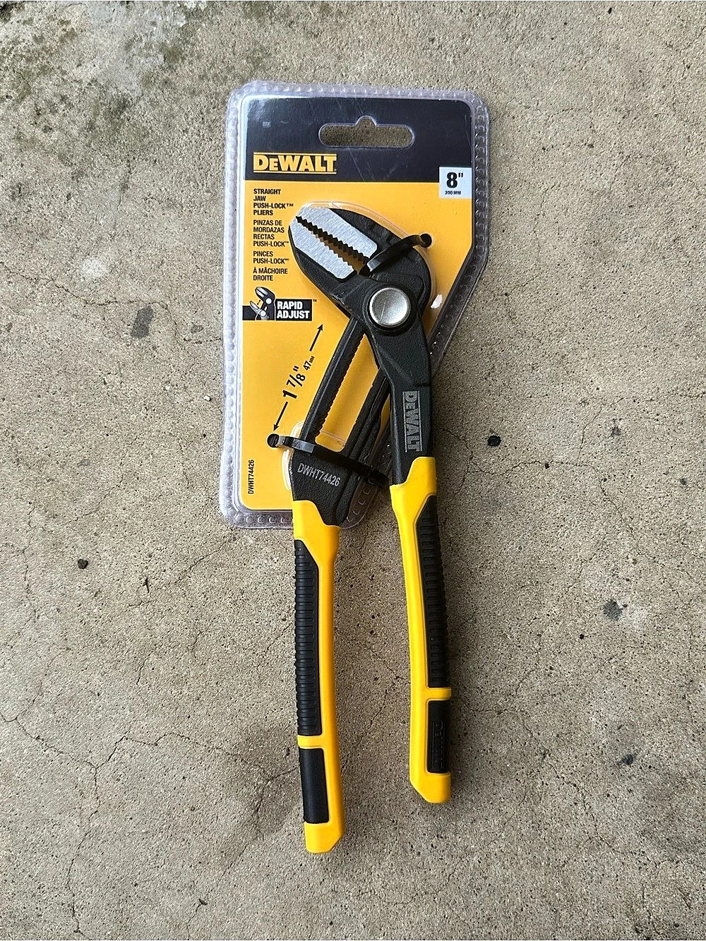 DEWALT 8 in. Straight Jaw Pushlock Pliers Yellow & Black